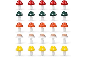 DIYCUT 25 Pièces Mini Champignon Bois, Champignon Miniature en Bois, Teint à La Main Points de Dessin Animé, Miniature Jardin Ornements pour Pots de Fleurs et Paysages Miniatures