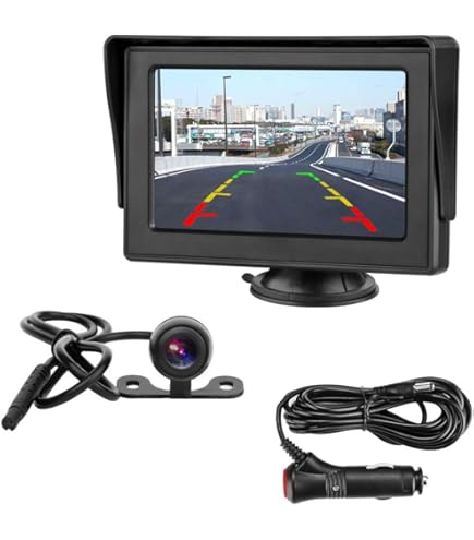 AHD Auto achteruitrijcamera Kit, 5 Inch AHD IPS Auto Monitor Waterdichte Nachtzicht 1080P Achteruitrijcamera Systeem met Sigarettenaansteker Verstelbare Parking Assist Line, Eenvoudig te installeren
