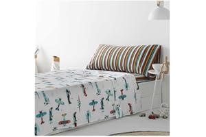 COTTON ARTean Juego de sábanas infantil 90x190/200 poliéster-algodón Avioncitos 3 piezas: Encimera, 1 Funda Almohada, Bajera Ajustable