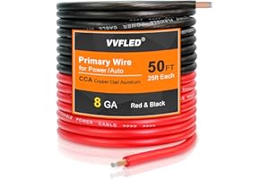 VVFLED 8 Gauge CCA Wire, (25ft Black/Red) Automotive Wire Car Audio Battery Cable, Power/Ground Wiring, Marine, Welding Cable, Electrical Audio Wiring for Speaker Amp
