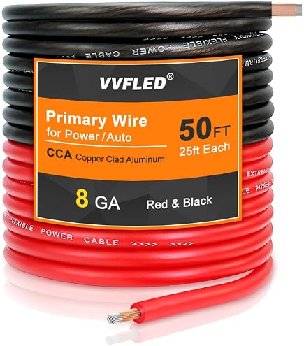 QWOK Cavo Elettrico 10 AWG 5,3 Mm² - 2,5 M Nero 2,5 M Rosso - Filo - 3
