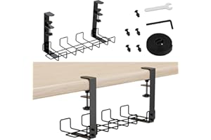 FRETONBA Gestión de cables debajo del escritorio, cesta de cables de metal de 38 cm, cesta de cables para administrar cables y regletas de enchufe