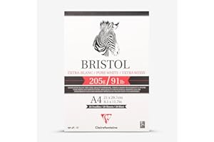 Clairefontaine - Ref 96173C - Bristol Extra White Paper Pad (20 Sheets) - A4 (297 x 210mm) Size, 205gsm Paper - Suitable for Pencil, Technical Pen, Indian Ink, Felt Nibs