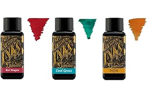 Diamine Inchiostro Per Penna Stilografica 30ml - 3 x Bottiglie - Red Dragon, Cool Green, Sepia