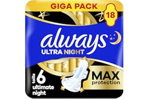 Always Podpaski higieniczne Ultimate Night (rozmiar 6) ze skrzydłami, 18 sztuk, super chłonne, na okres