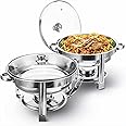 Vinod Stainless Steel Chafing Dish with Tempered Glass Lid | 4.5L Round Food Warmer Buffet Server | Serving Dishes for Dinner, Restaurants, Banquets, Wedding Parties, Caterings, Events (Set of 2)