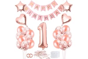 1 An Anniversaire Fille, Décoration Anniversaire 1 An Rosegold, Ballon 1 An Anniversaire, Deco Anniversaire 1 An Bannière, Ballons Confettis Or Rose