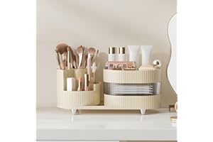 MUUKAIII 360° Drehbarer Organizer, Make Up Pinsel Organizer, Schmink Organizer, Kosmetikregal Kosmetik Organizers für Zimmer Decor Frisiertisch, Schlafzimmer, Badezimmer - Cream Weiß