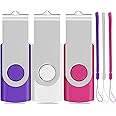 Memory Stick 32GB 3 Pack USB 2.0 Thumb Drive Swivel Design Pen Drive Fold Computer Storage (White/Pink/Purple)