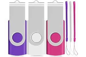 EASTBULL Memory Stick 64GB 3 Pack USB 2.0 Thumb Drive Swivel Design Pen Drive Fold Computer Storage (White/Pink/Purple)