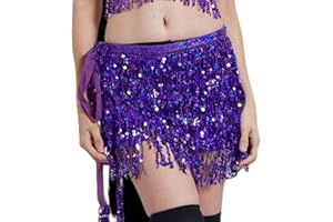 hxaiyouu Belly Dance Dancer Costume Sequin Tassel Fringe Hip Scarf Belt Waist Wrap Skirt