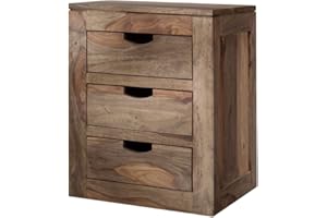 Massivmoebel24.de | Nature Grey massiver Rollcontainer #714 - Grau, geölt | aus Sheesham-Holz | 3 Schubladen - rollbar | 45x40x60cm | Schreibtisch-Schrank Container Beistellschrank