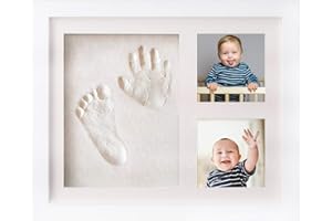 APOTRONI Splendido set di impronte e mani per bambini con cornice, bianco con inchiostro atossico, decorazione in legno, vetro acrilico sicuro, favoloso regalo per bambini, ideale per la lista delle