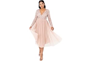 Maya Deluxe Sukienka dla panny młodej Kobiety Maya Deluxe Elegancka sukienka koktajlowa z dekoltem w serek, z cekinami, na bal absolwentów, dla druhny (1 w zestawie)