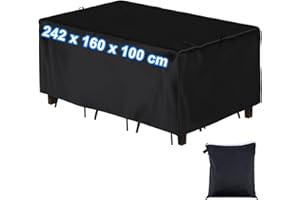 NONMON Copertura per Mobili da Giardino, Coperture Telo Tavolo Esterno Copri Impermeabile 420D Oxford Antivento Anti-UV Copridivano per Set Arredo Sedie Terrazza Rettangolare, Nero 242x162x100cm