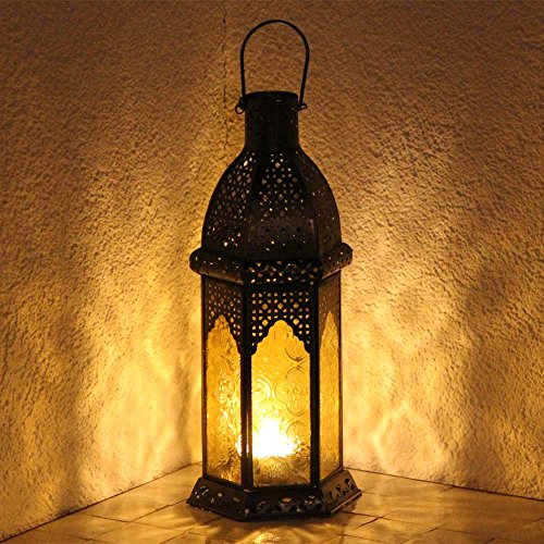 Laterne Aila 30cm orientalisches Windlicht indische Glaslaterne bunte Gartenlaterne (1, gelb) - 3