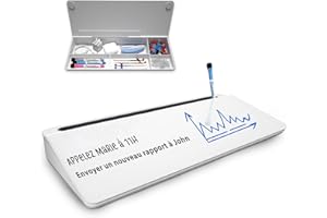 ANLIOTE Petit Tableau Blanc de Bureau en Verre avec Boite de Rangement, Effaçable à Sec pour Notes et Rappels – Remplace les Notes Autocollantes, Organiseur de Bureau Compact Entre l'Écran et le Clavier