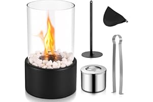 Yamvisa Tabletop Bioethanol Fireplace, Portable Bio Ethanol Table Top Fire Pit with Anti-scalding Clip & Glove for Easy Use, Ideal for Home Kitchen Living Room Garden Balcony