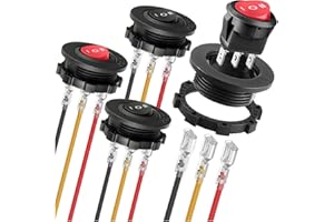 MKBKLLJY 4Pcs 2Way Round Rocker Switch Shell 12V 3Pin 3Position ON/Off/ON 6A/250V AC 10A/125V DC SPDT 20mm Red/Black Circle Toggle Switch with Terminal Wire for Car Boat Household Appliance