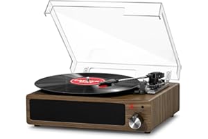 FYDEE Tocadiscos de Vinilo Vintage Bluetooth con 3 Velocidades (33/45/78 RPM), 2 Altavoces Estéreo Integrados, Salida para Auriculares de 3.5 mm, AUX, RCA - Gris