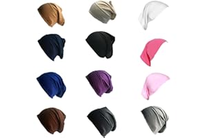 SHOES LANE 12 x New Assorted Colours Under Hijab Tube Stretchable Bonnet Cap Bandana Head Sleep Cap Under Scarf Bone Headscarf Turban Stretchy Beanie Cancer Hair Cover Protection Patients Care Hat Ramadan Eid