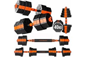 ManiBoom Pesas y Mancuernas Ajustables ANTIDESLIZANTES - Mancuernas 10kg 15kg 20kg 30kg 40kg 50kg Hexagonales con Barra Regulables y Cierre de SEGURIDAD - Kit de Ejercicio