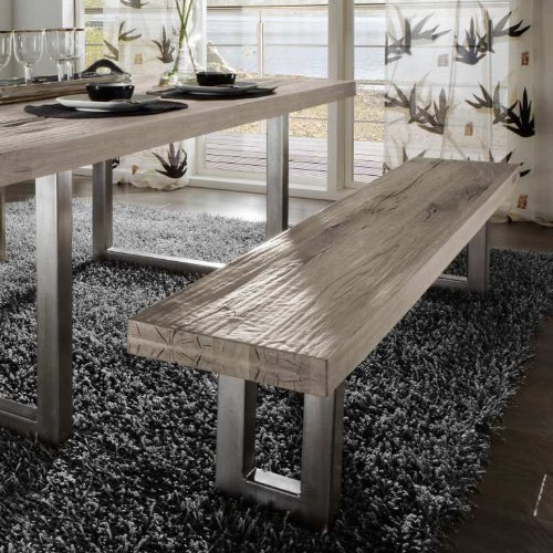 SalesFever Sitzbank from hardwood square white wash steel rails 240 x D 35 x H 45 cm