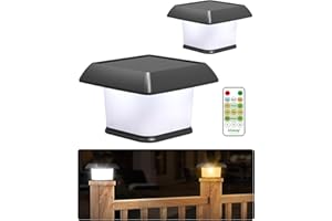 ‎INTELAMP INTELAMP Solar Pfostenkappen Licht Mit Fernbedienung, 2 Stück Solar Pfostenleuchte Außen, Weißes/WarmesWeiß/WarmesGelb, Drei Farbtemperaturen Wasserdicht Solar-Pollerleuchten für Holzpfostenzaun