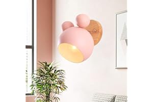Mengjay Creativo cartone animato in legno Topolino applique da parete Nordic Macaron Lampada da parete a LED per bambini che leggono camera da letto comodino illuminazione E27 Luce da Muro (Rosa)