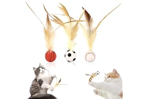 MPXEAVG 3 Pcs Balle Rebondissante Chat, Balle Rebondissante pour Chat avec Plume, Jouet Chat Interactif, pour L'interaction de Jeu D'intérieur et D'extérieur de Chats
