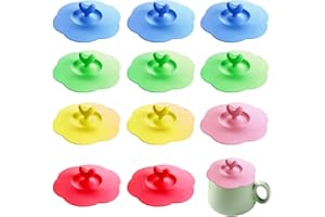 SVUPUE Cubierta de vidrio de gel de sílice con asas en forma de corazón, tapas de taza selladas y a prueba de polvo, para tazas de vidrio, tazas de café, tazas de té, 12 Piezas