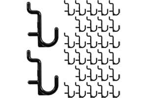 PEOVLVN 30 Pcs J Hooks for Hanging, 1/4 Pegboard Hooks Plastic Peg Board Storage Hangers Wall Display Assortment for Hanging Tools Jewelry Necklaces Keys Accessories Organizer (Black)