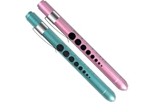 ALMOCN Paquete de 2 bolígrafos de luz LED reutilizable para enfermera, luz blanca con indicador de pupila y regla, verde azulado y oro rosa