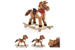 Moni Rocking Horse Plush Thunder WJ-302, Sonido, guías, Ruedas, hasta 50 kg, Color:marrón