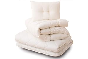 ‎EMOOR EMOOR Japanisch Boden Futon Set CLASSE(Matratze, Tröster, Kopfkissen), 100 x 200 cm, Weiß, Hergestellt in Japan, Klappbares Bett Tatami Matte Baumwolle