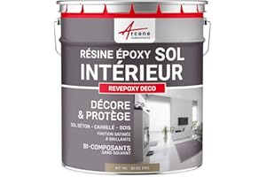 ARCANE INDUSTRIES Peinture sol, résine epoxy, peinture pour sol, salon, cuisine, salle de bains, effet miroir : Revepoxy deco - 1 kg (jusqu'à 5 m² en 2 couches) Beige Gris - RAL 1019