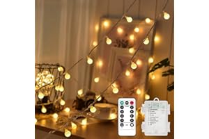 KIMUWOTE Kugel Lichterkette, 10M 100LED lichterkette batterie, lichterketten außen/innen 8 Modi Dimmbar mit Timer, lichterkette outdoor, Enegiesparend, ideal für Weihnachten, Hochzeit, Party, Garten (Warmweiß)