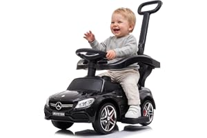 sun baby Första Bil Mercedes C-Class, Sparkbil från 12 månader, högt ryggstöd, ljudratt, utdragbara fotstöd, förvaringsfack (