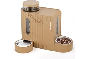 Gardner Pet Automatischer Futterspender für Katzen/Hunde 2 Näpfe(3L*2), Futterautomat Katze und Wasserspender Hund mit Edelstahlschüssel, Ohne Strom, BPA Frei, Helle Holzmaserung