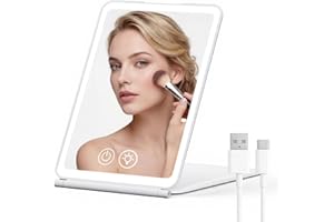 EYMUOBC Specchio Trucco con Luci LED, Luminosità Regolabile, Controllo Touch, Specchio Trucco a 3 modalità d’Illuminazione, Ricaricabile e Portatile, Ideale per Make up Bagno e Viaggio