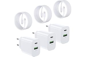 BHHB [3 Unidades] Cargador USB C 30W, 2 Puertos [USBC + USBA] con Cable USB C 2M Compatible con i-Phone 11/12/13/SE/14/15/16 Pro MAX, Cargador rápido PD3.0, Adaptador de Corriente Dual.