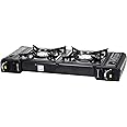 Taylor & Brown Black Portable Dual Burner Camping Stove | EN417 Compliant Premium Camping Stove Gas Portable | with Automatic Ignition & Heat Control