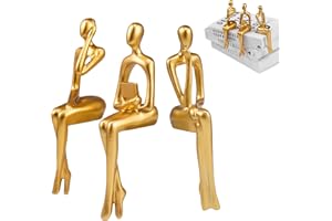 Misvayli 3Pcs Gold Abstract Art Sculpture Decoration, Thinker Figurines Decor Resin Bookshelf Sitting Sculpture, Modern Human Statue Bookshelf Decor for Office Living Room Coffee Table Decoration