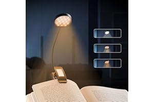 LQWELL® Rechargeable Book Light for Reading in Bed, Clip-on Bookmark Reading Light-Eye Caring 3 Color Temperatures & Stepless Dimming, 360° Flexible Reading Lights for Book Lovers (Black, 1 PCS)