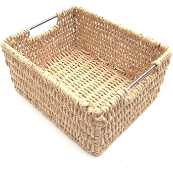 Tragekorb, Flechtkorb, Aufbewahrungskorb aus Rattan in Vintage Weiss