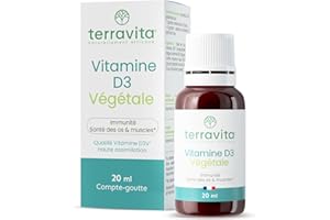 Vitamine D3 Végétale D3V® | 2000 UI | Flacon de 20 ml | 8 Mois de Cure | Haute Absorption | Santé des Os & Immunité | Enfants et Adultes | Huile de Coco TCM | Vegan et Made in France | Terravita