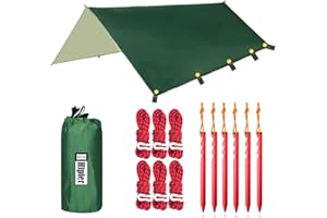 HIPIER Toldo de Refugio Acampar Impermeable 3M*4M Rain Tarp UV Protección Lona Ligera Portátil Hamaca Tienda de Campaña para Camping Playa Senderismo Mochila Al Aire Libre Picnic (Verde Oscuro)