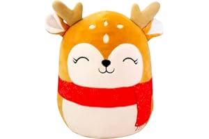 YAAVAAW 8" Cute Christmas Reindeer Soft Plush Toy,Xmas Reindeer Plush Pillow Toy,Squishy Cotton Plushies Doll,Kawaii Plush Stuffed Animal Toys,Gift for Kids Baby Tollders Boys Girls Christmas,Home Decoration