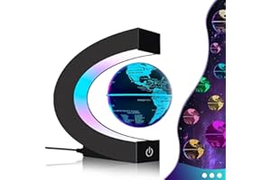 POOJAED Lampe globe magnétique flottante avec lumières LED multicolores, gadget cool en C pour bureau, maison, bibliothèque, décoration de bureau, cadeau cool pour hommes, femmes, père, maris (globe