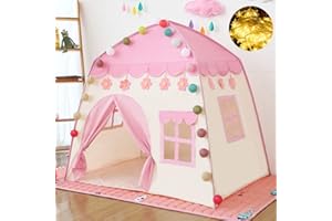 GEIwenle Tienda de Princesa,Carpa para niños 12 meses o más con Luces de Estrellas,Tienda de campaña para niños,Ideal para Jugar en Interiores y Exteriores, Navidad & Cumpleaños Regalos(Rosa)
